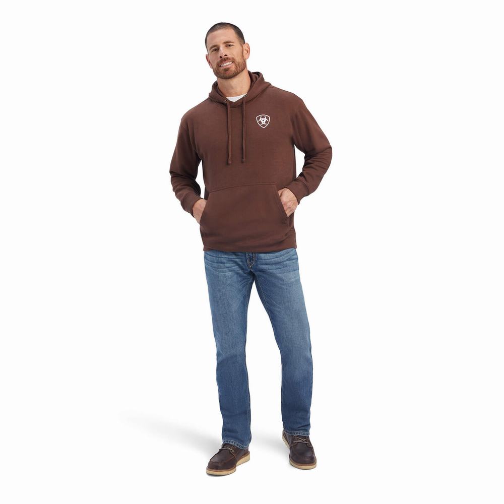 Brown Men's Ariat Southwest Leather Hoodies | 2048-HPZWK