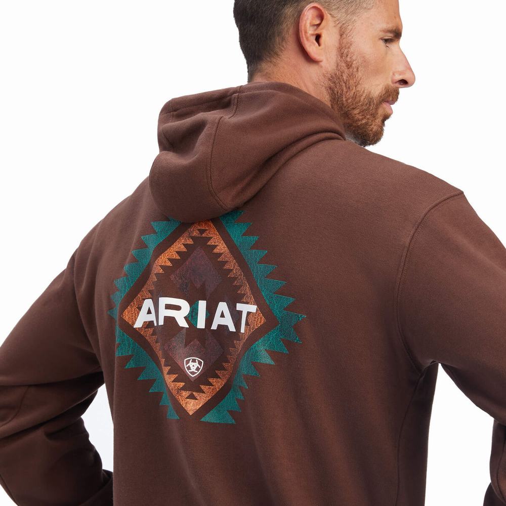 Brown Men's Ariat Southwest Leather Hoodies | 2048-HPZWK