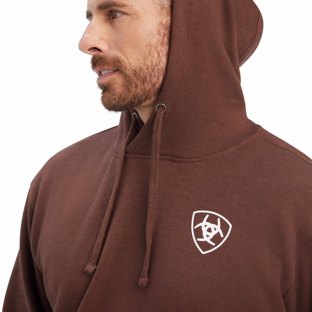 Brown Men's Ariat Southwest Leather Hoodies | 2048-HPZWK