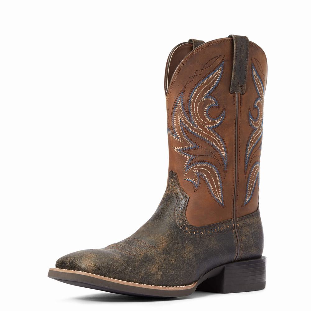 Brown Men\'s Ariat Sport Knockout Western Boots | 2489-TBJCN