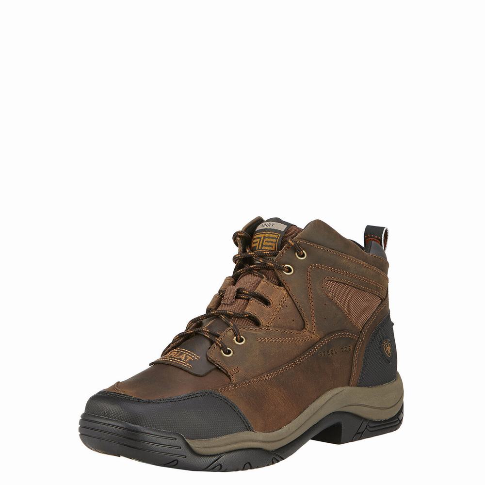 Brown Men\'s Ariat Terrain Wide Square Toe Steel Toe Hiking Boots | 7156-LTWOC