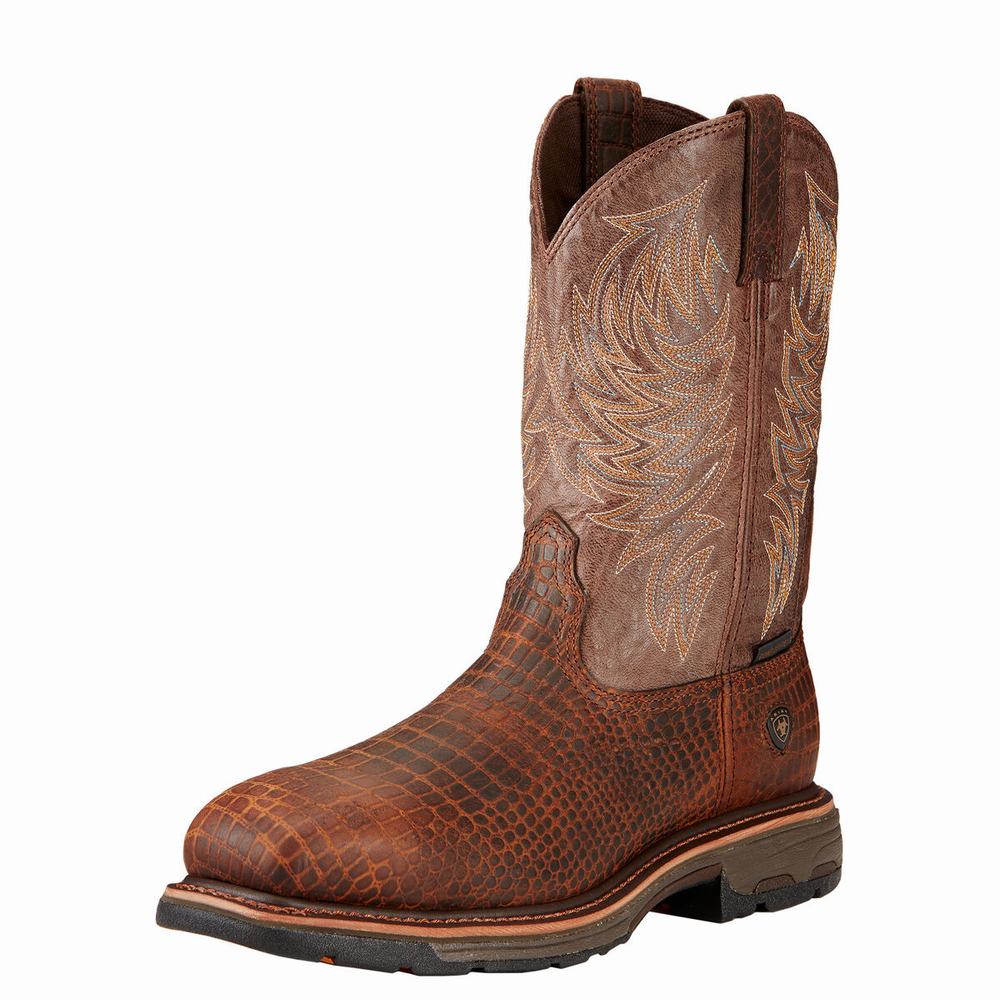 Brown Men\'s Ariat WorkHog Composite Toe Work Boots | 9046-RHWDI