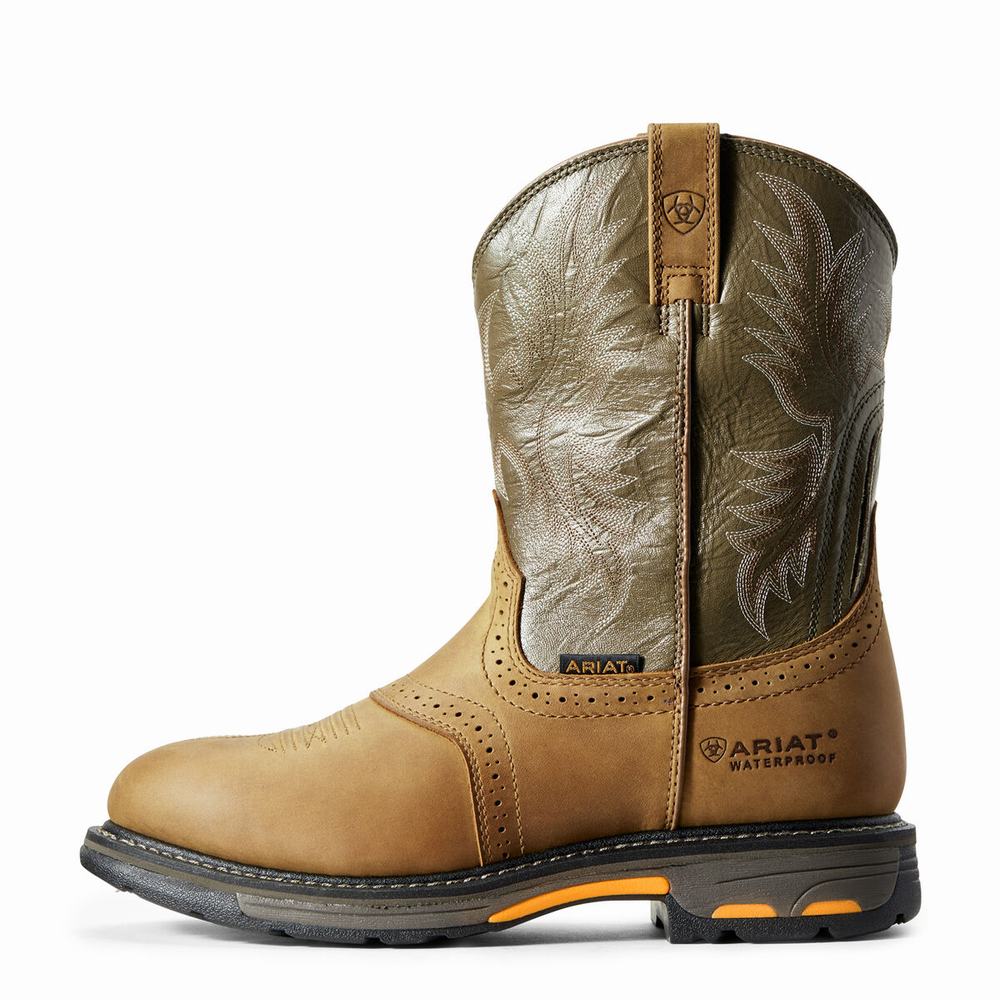 Brown Men's Ariat WorkHog Waterproof Waterproof Boots | 0531-RXHNC