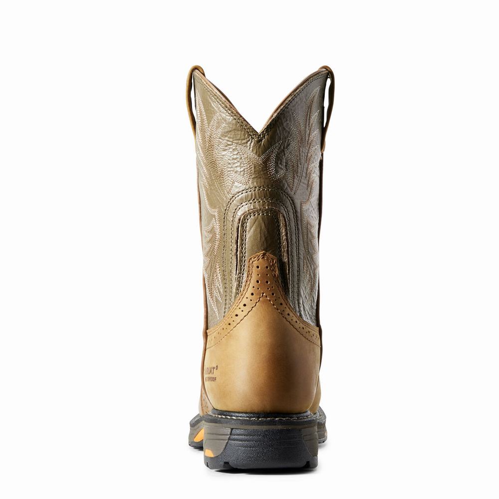 Brown Men's Ariat WorkHog Waterproof Waterproof Boots | 0531-RXHNC