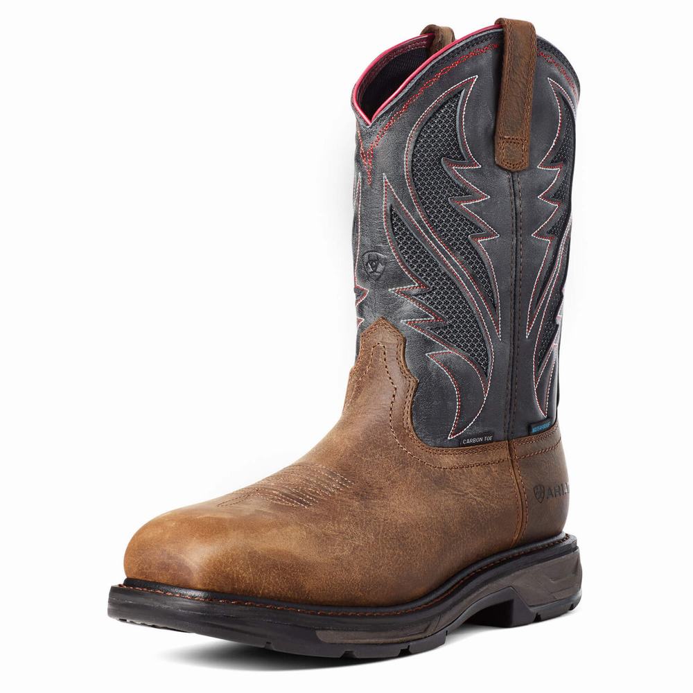 Brown Men\'s Ariat WorkHog XT VentTEK Waterproof Carbon Toe Waterproof Boots | 7608-WZGEX