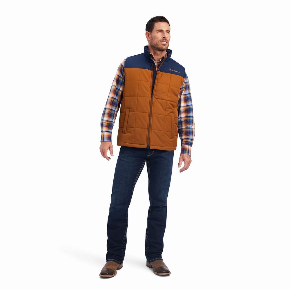 Brown Navy Men's Ariat Crius Insulated Jackets | 3814-TQLSN