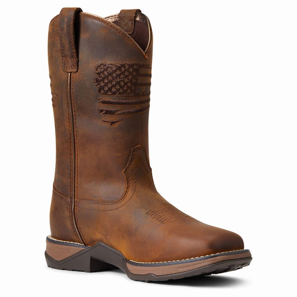 Brown Women's Ariat Anthem Patriot Waterproof Western Boots | 8572-NMTJL