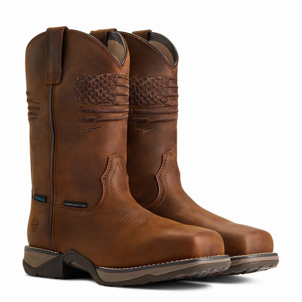 Brown Women's Ariat Anthem Patriot Waterproof Western Boots | 8572-NMTJL