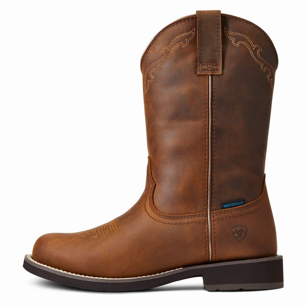 Brown Women's Ariat Delilah Round Toe Waterproof Western Boots | 1850-CVBNG