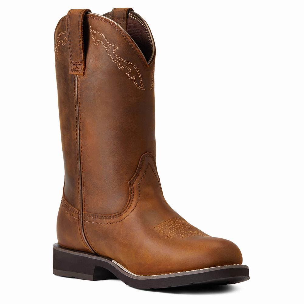 Brown Women's Ariat Delilah Round Toe Waterproof Western Boots | 1850-CVBNG