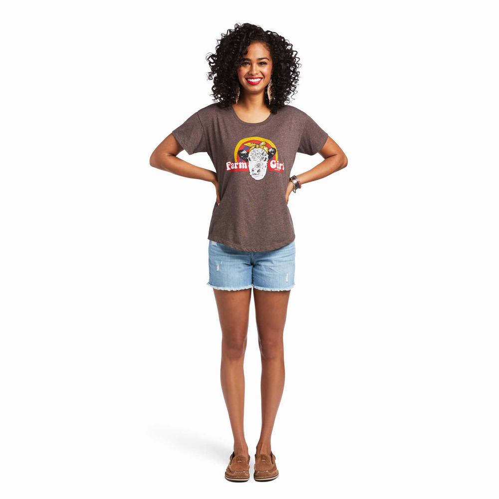 Brown Women's Ariat Hereford Tops | 8972-GILEF