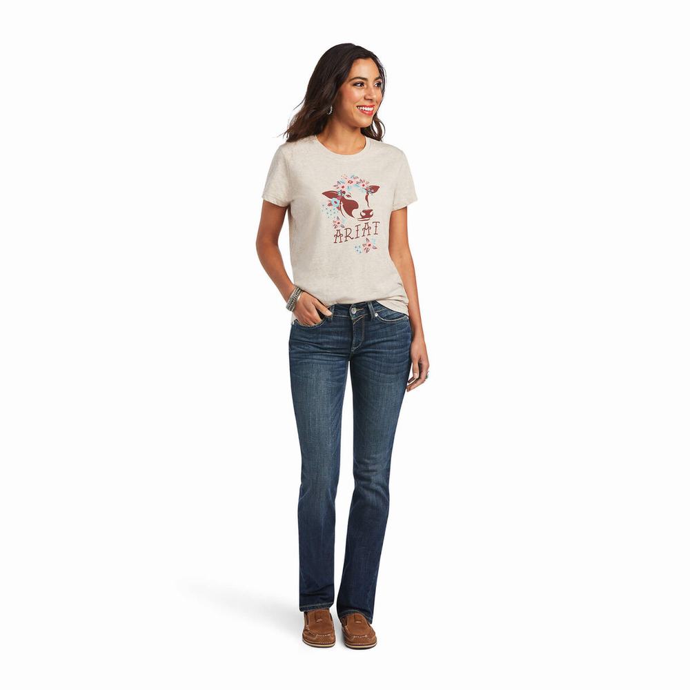 Brown Women's Ariat REAL Moo Tops | 2675-CWPEY