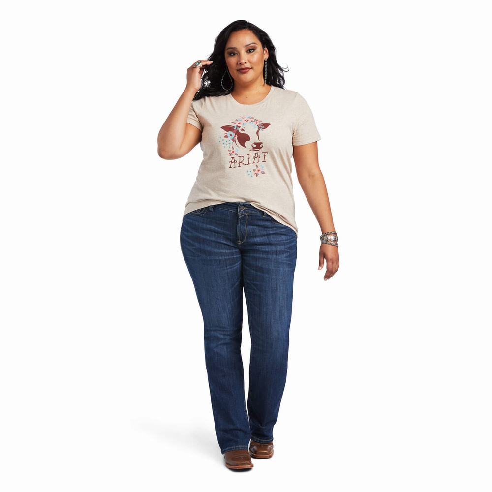 Brown Women's Ariat REAL Moo Tops | 2675-CWPEY