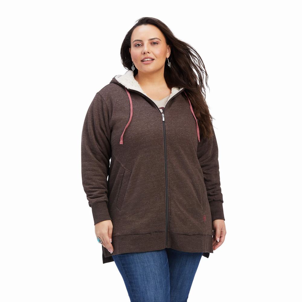 Brown Women's Ariat REAL Sherpa Lined Long Full Zip Hoodies | 1724-FSIOW