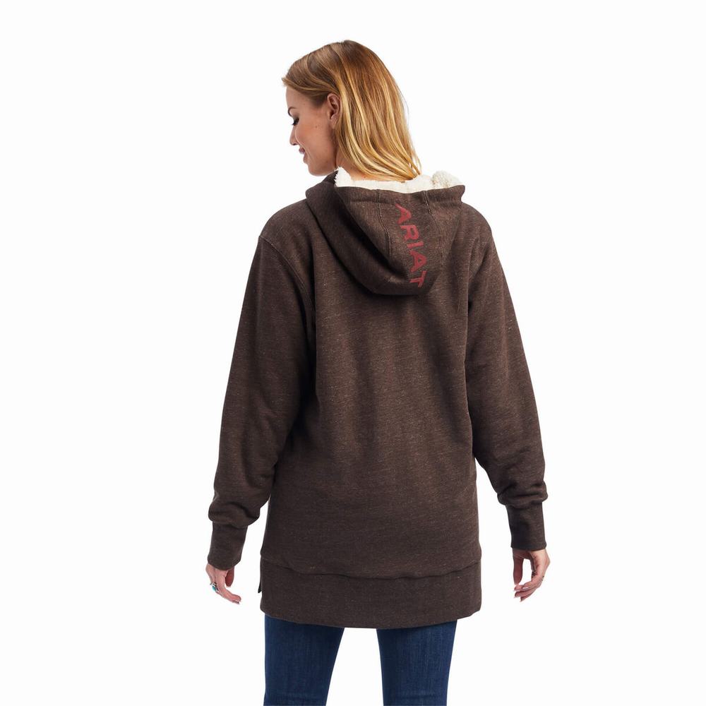 Brown Women's Ariat REAL Sherpa Lined Long Full Zip Hoodies | 1724-FSIOW