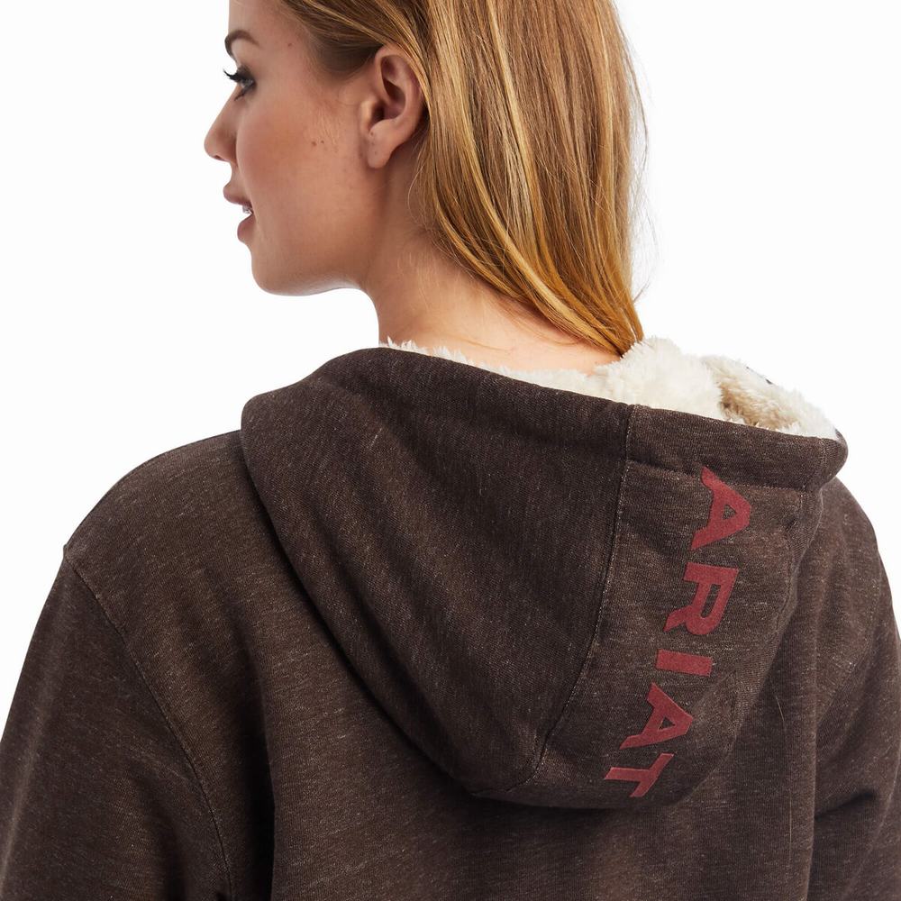 Brown Women's Ariat REAL Sherpa Lined Long Full Zip Hoodies | 1724-FSIOW