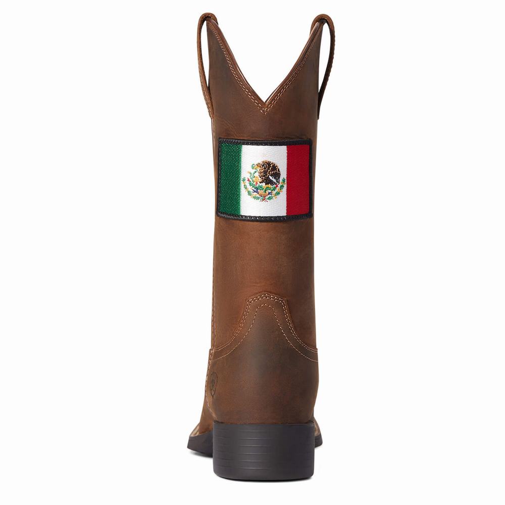 Brown Women's Ariat Round Up Orgullo Mexicano Western Boots | 9354-TCPKI