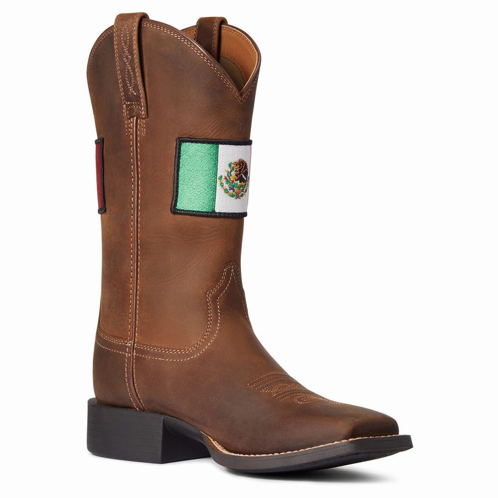 Brown Women's Ariat Round Up Orgullo Mexicano Western Boots | 9354-TCPKI