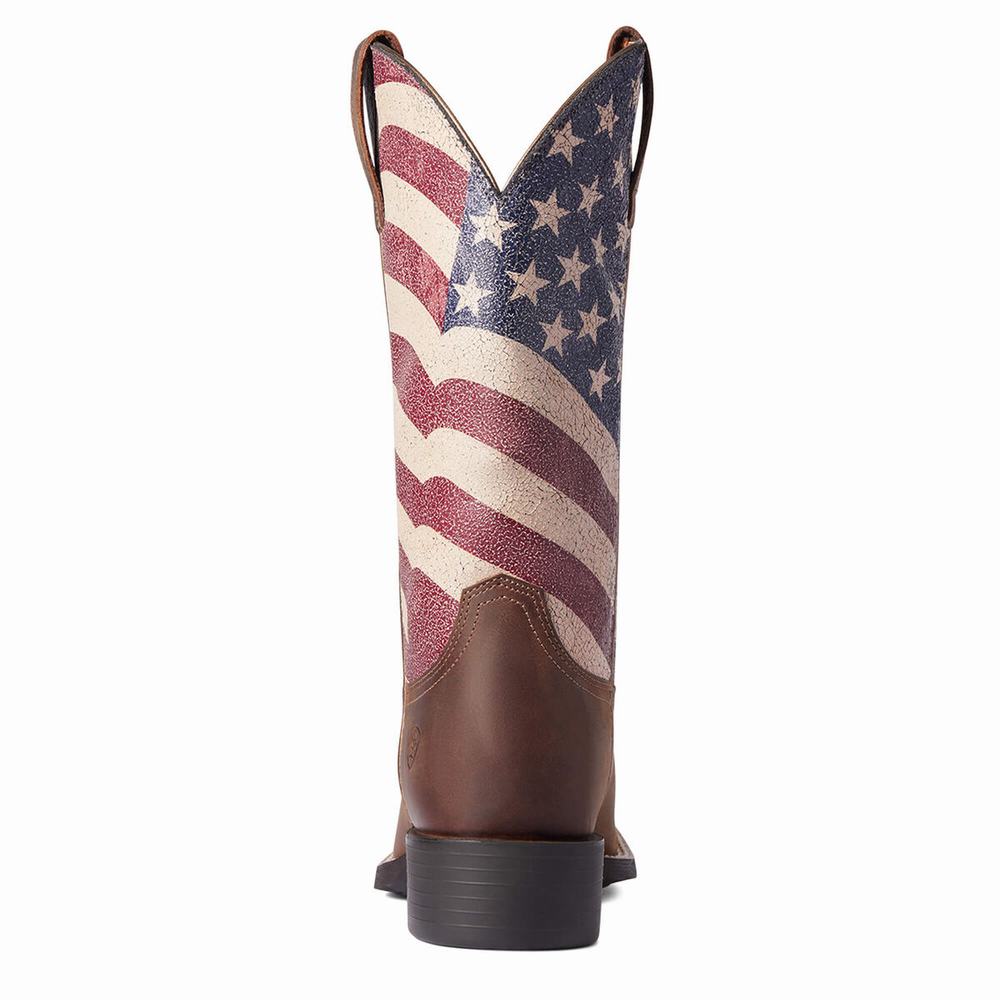 Brown Women's Ariat Round Up Patriot Western Boots | 4519-SLJCT