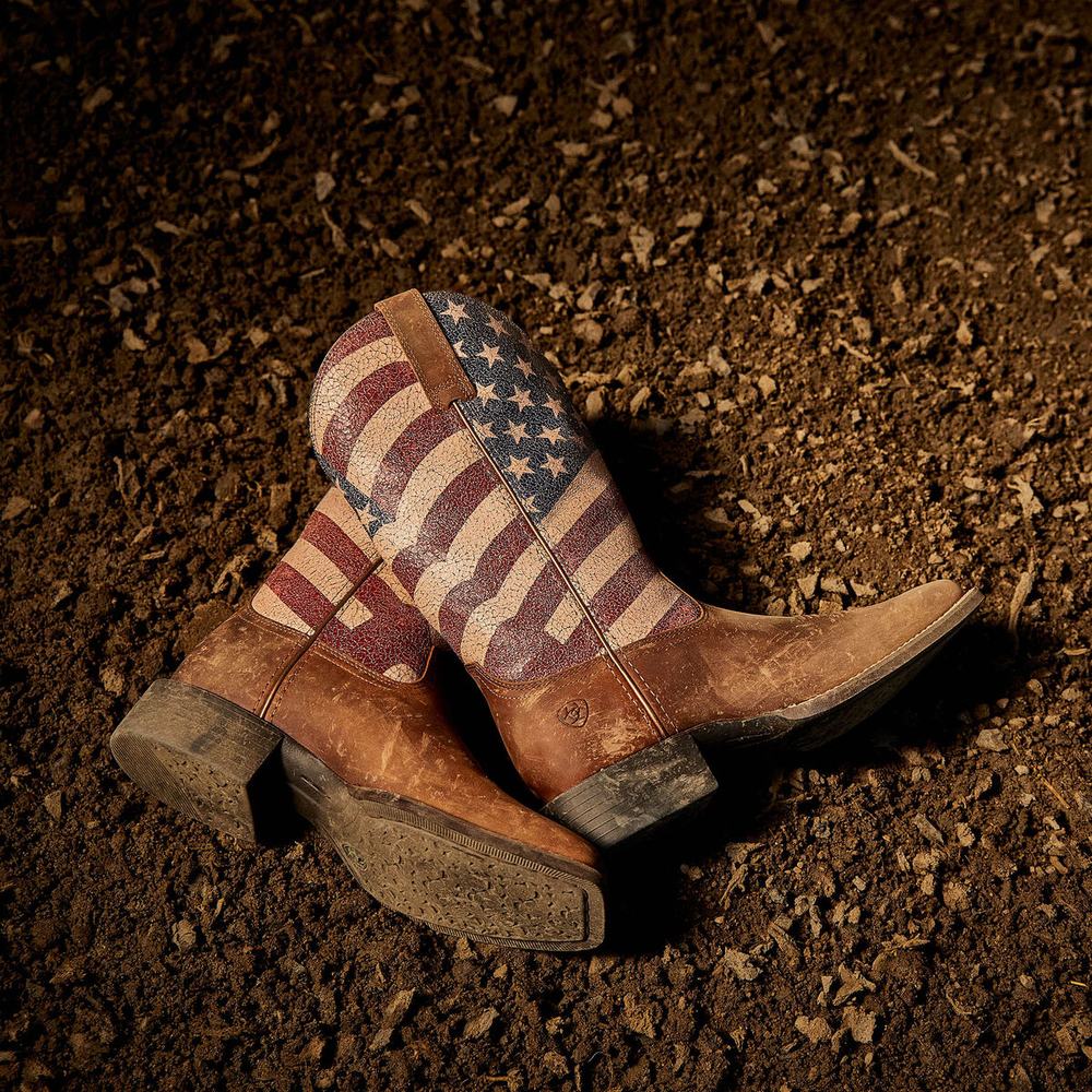 Brown Women's Ariat Round Up Patriot Western Boots | 4519-SLJCT