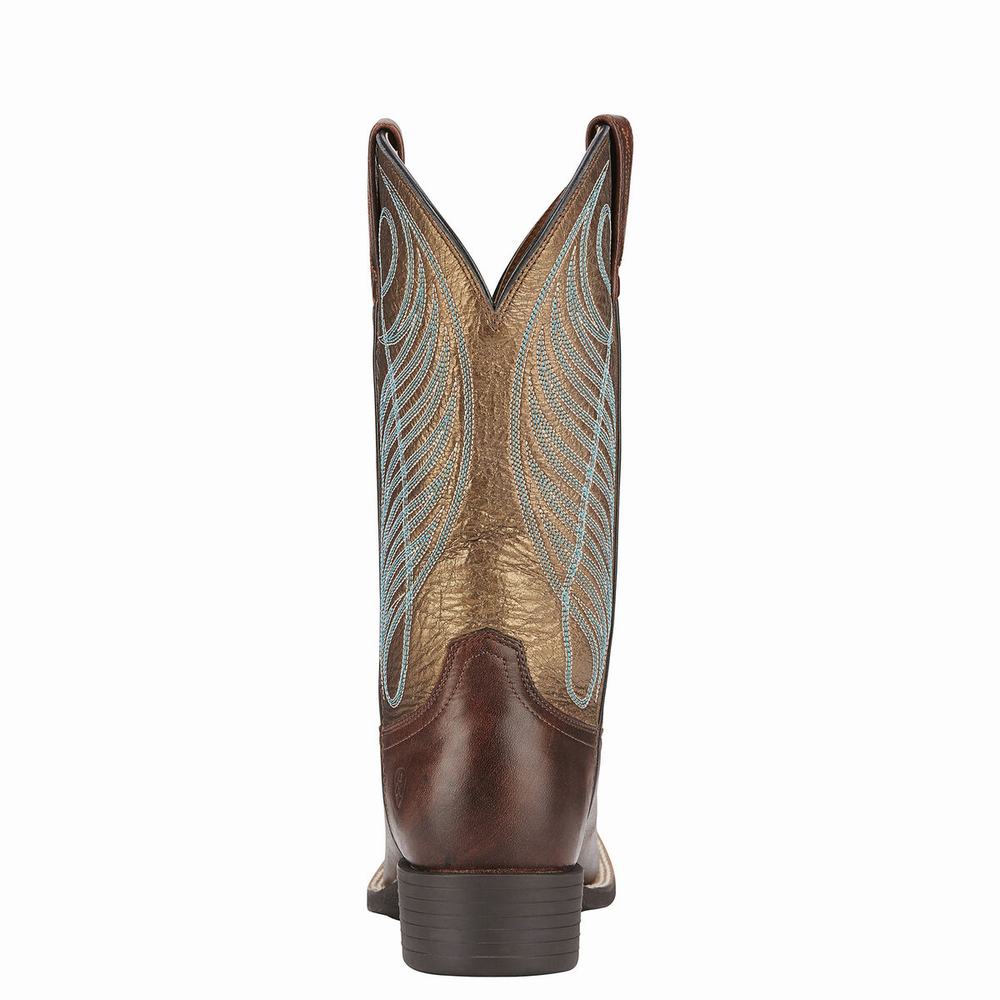 Brown Women's Ariat Round Up Wide Square Toe Western Boots | 0564-EBDAP