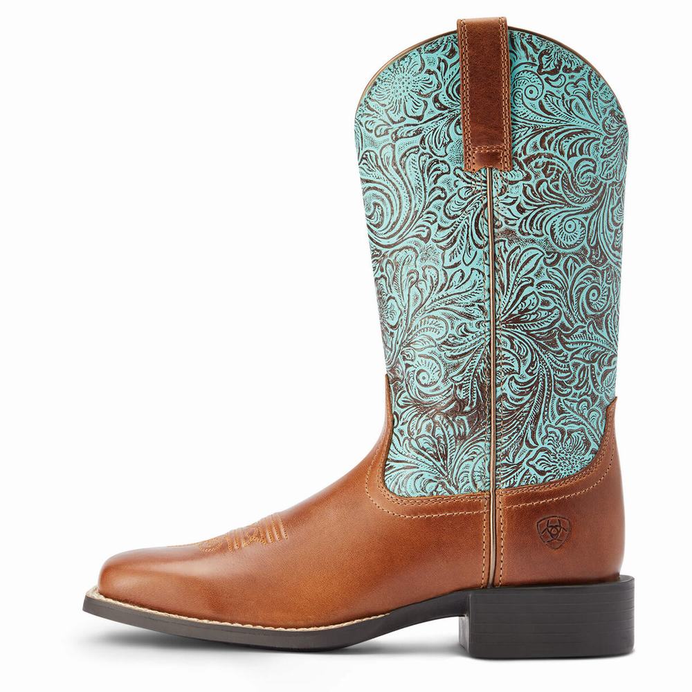 Brown Women's Ariat Round Up Wide Square Toe Western Boots | 0937-QZATG