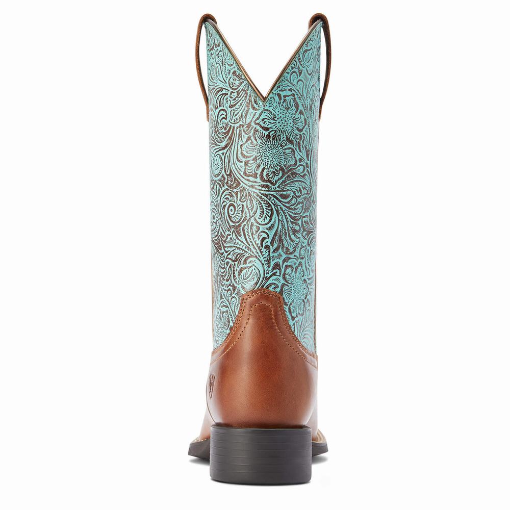 Brown Women's Ariat Round Up Wide Square Toe Western Boots | 0937-QZATG