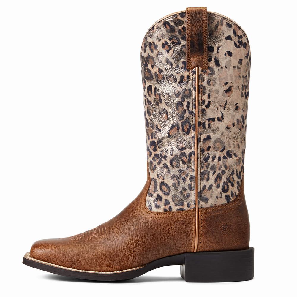 Brown Women's Ariat Round Up Wide Square Toe Western Boots | 3062-AYTHE