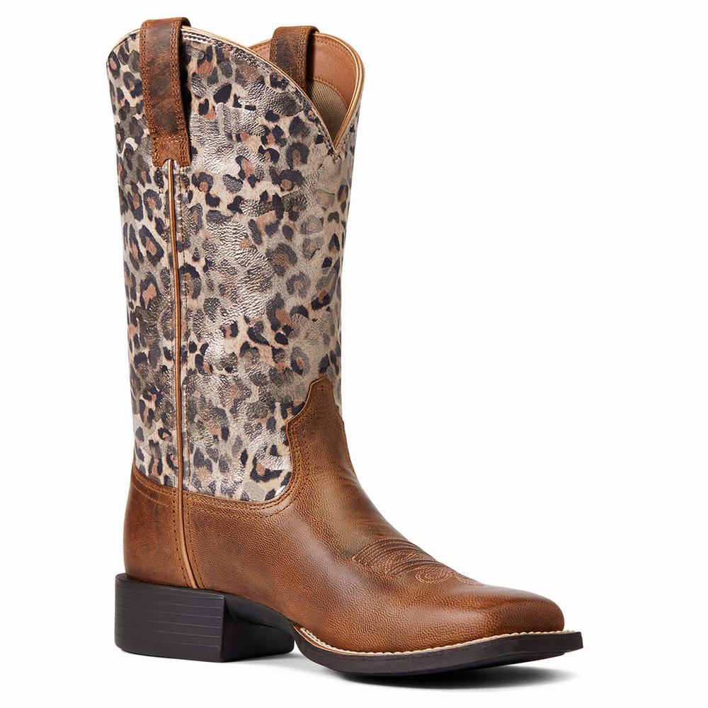 Brown Women's Ariat Round Up Wide Square Toe Western Boots | 3062-AYTHE