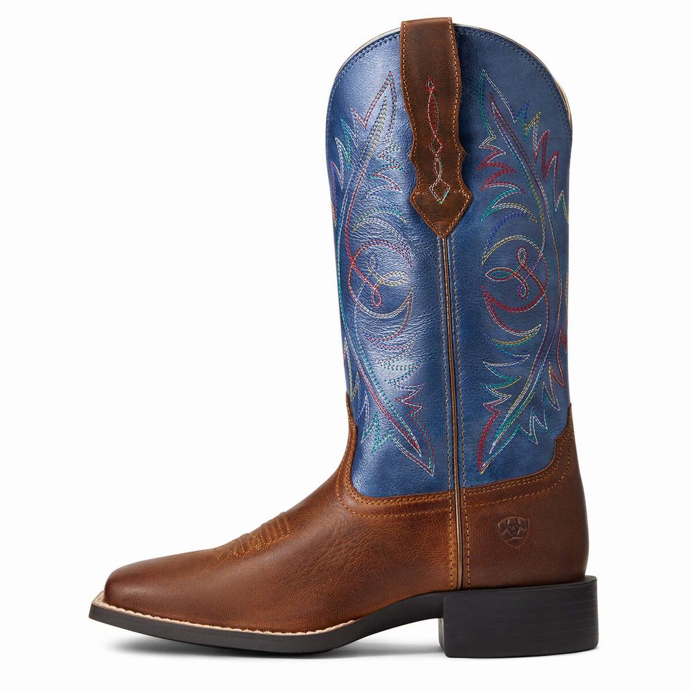 Brown Women's Ariat Round Up Wide Square Toe Western Boots | 3492-IOALM