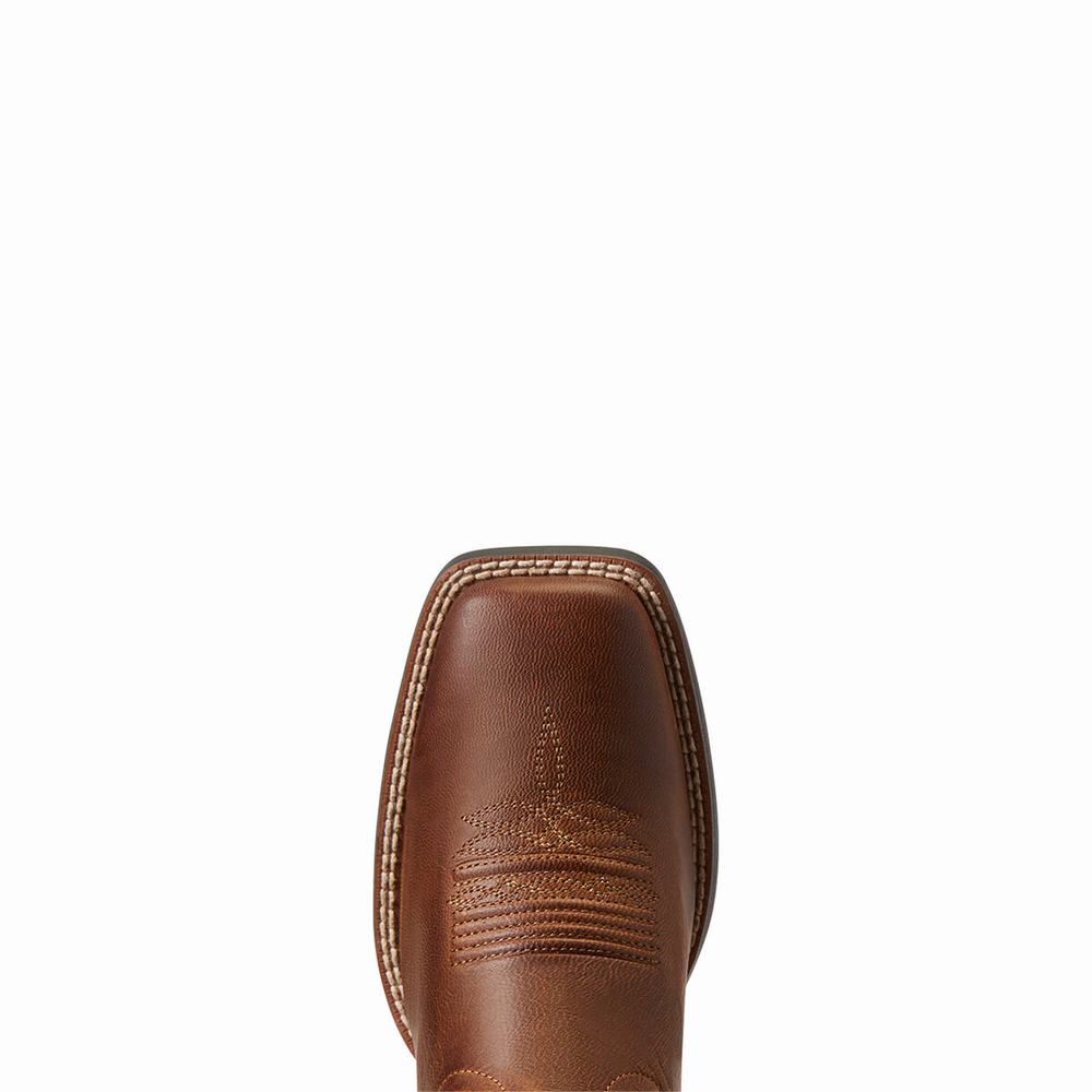 Brown Women's Ariat Round Up Wide Square Toe Western Boots | 3492-IOALM