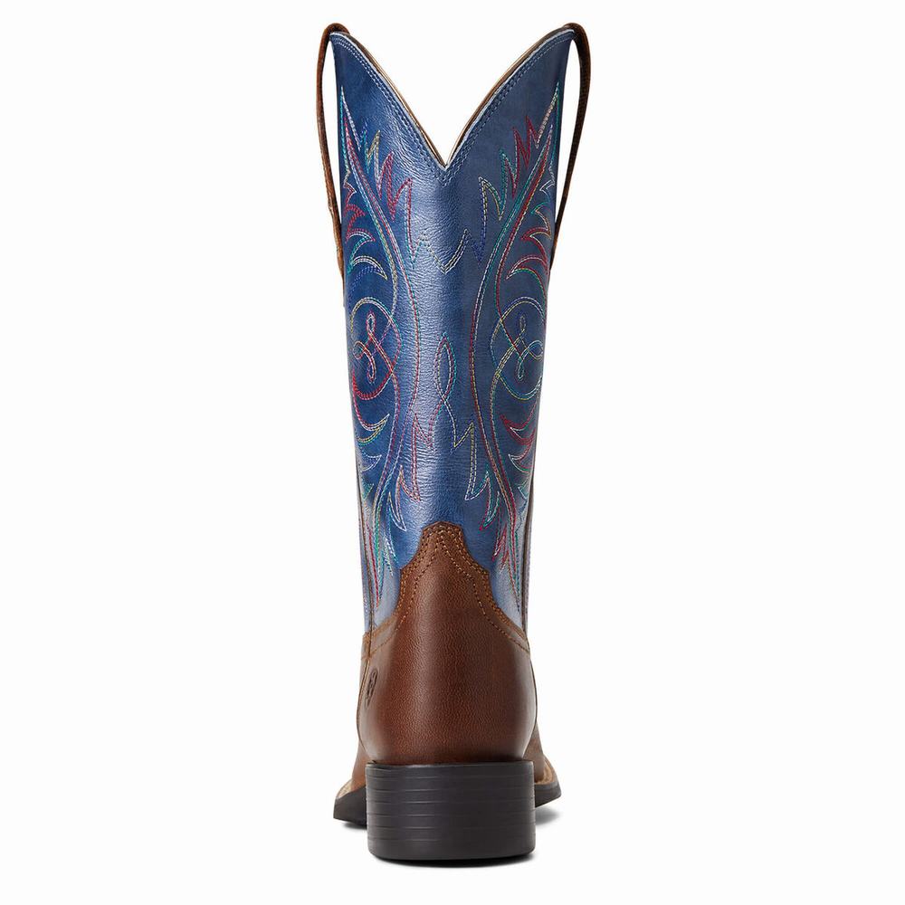 Brown Women's Ariat Round Up Wide Square Toe Western Boots | 3492-IOALM