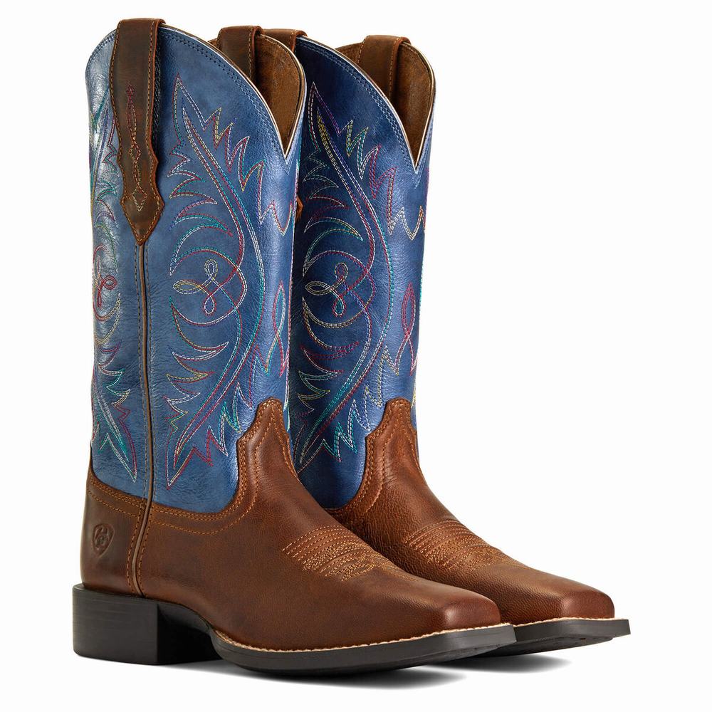 Brown Women's Ariat Round Up Wide Square Toe Western Boots | 3492-IOALM