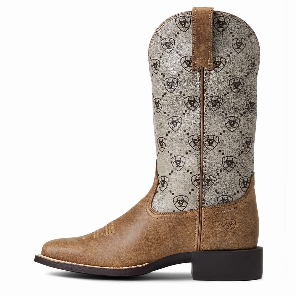 Brown Women's Ariat Round Up Wide Square Toe Western Boots | 3948-LIXUJ