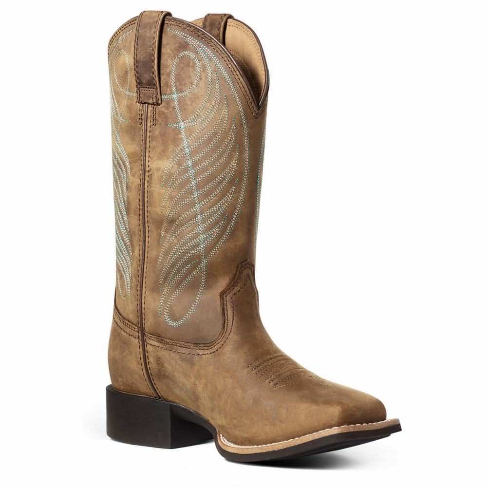 Brown Women's Ariat Round Up Wide Square Toe Waterproof Waterproof Boots | 7354-JGZUA