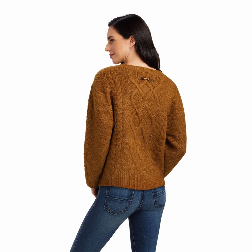 Brown Women's Ariat Winter Quarter Sweaters | 7210-XEYUD