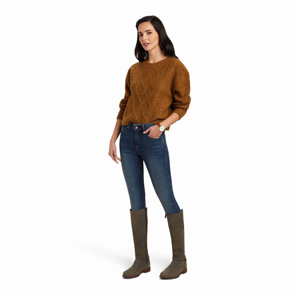 Brown Women's Ariat Winter Quarter Sweaters | 7210-XEYUD