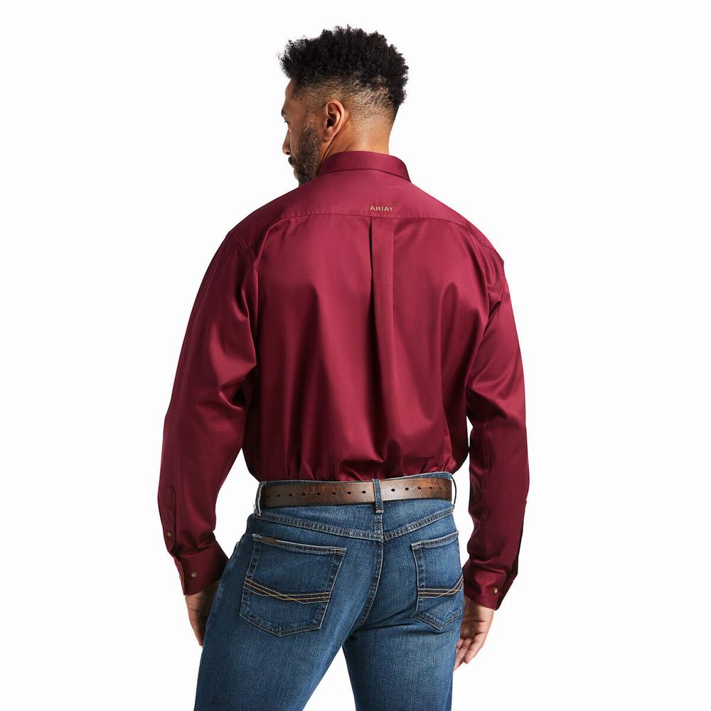 Burgundy Men's Ariat Solid Twill Classic Fit Shirts | 1729-KHOSE