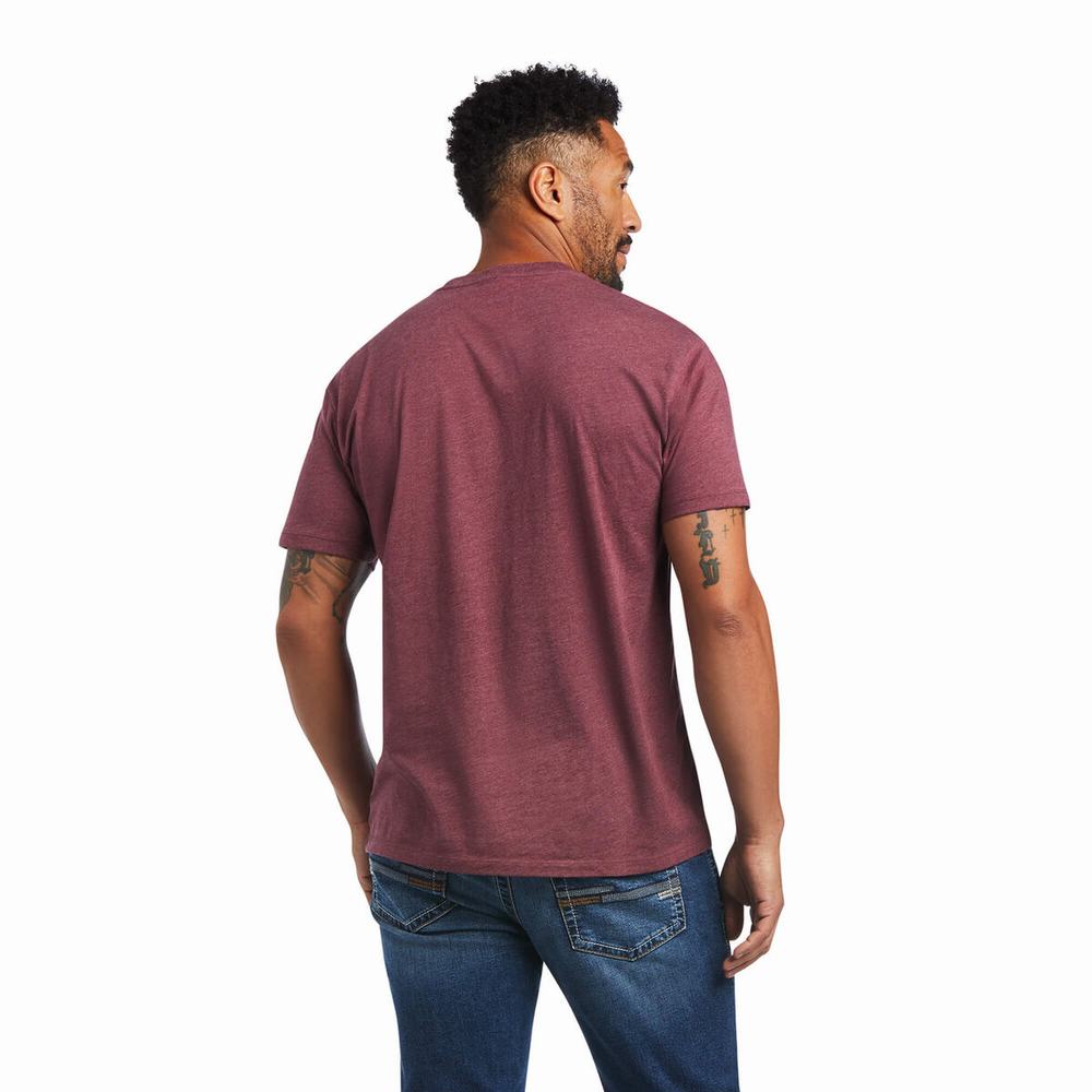 Burgundy Men's Ariat Steer Skull USA Polo Shirts | 2795-GSYQC