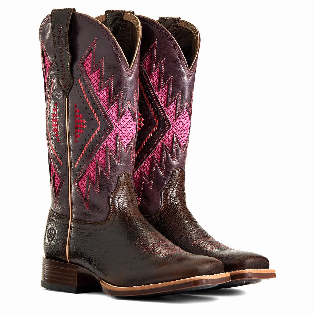 Chocolate Women's Ariat Sienna VentTek 360 Western Boots | 2635-PLQMB