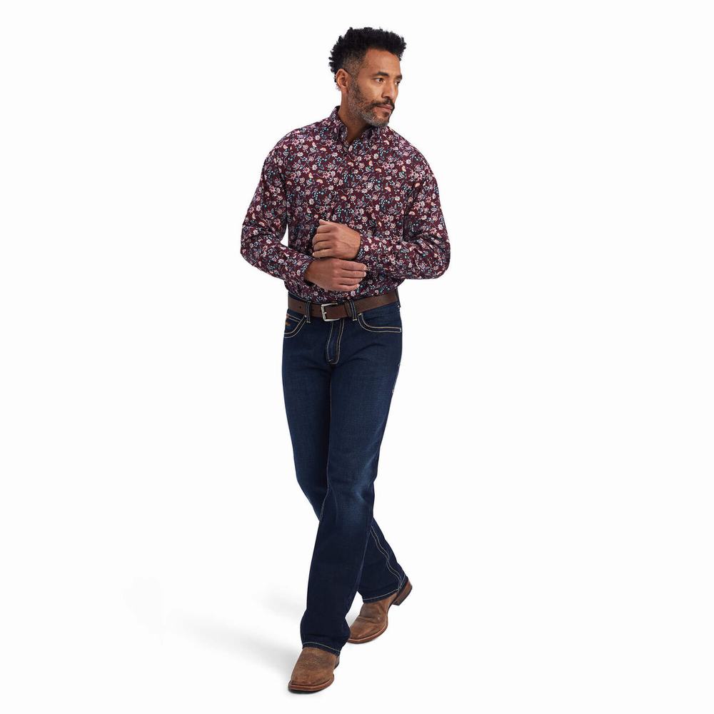 Claret Men's Ariat Flannery Classic Fit Shirts | 7521-TEHOJ