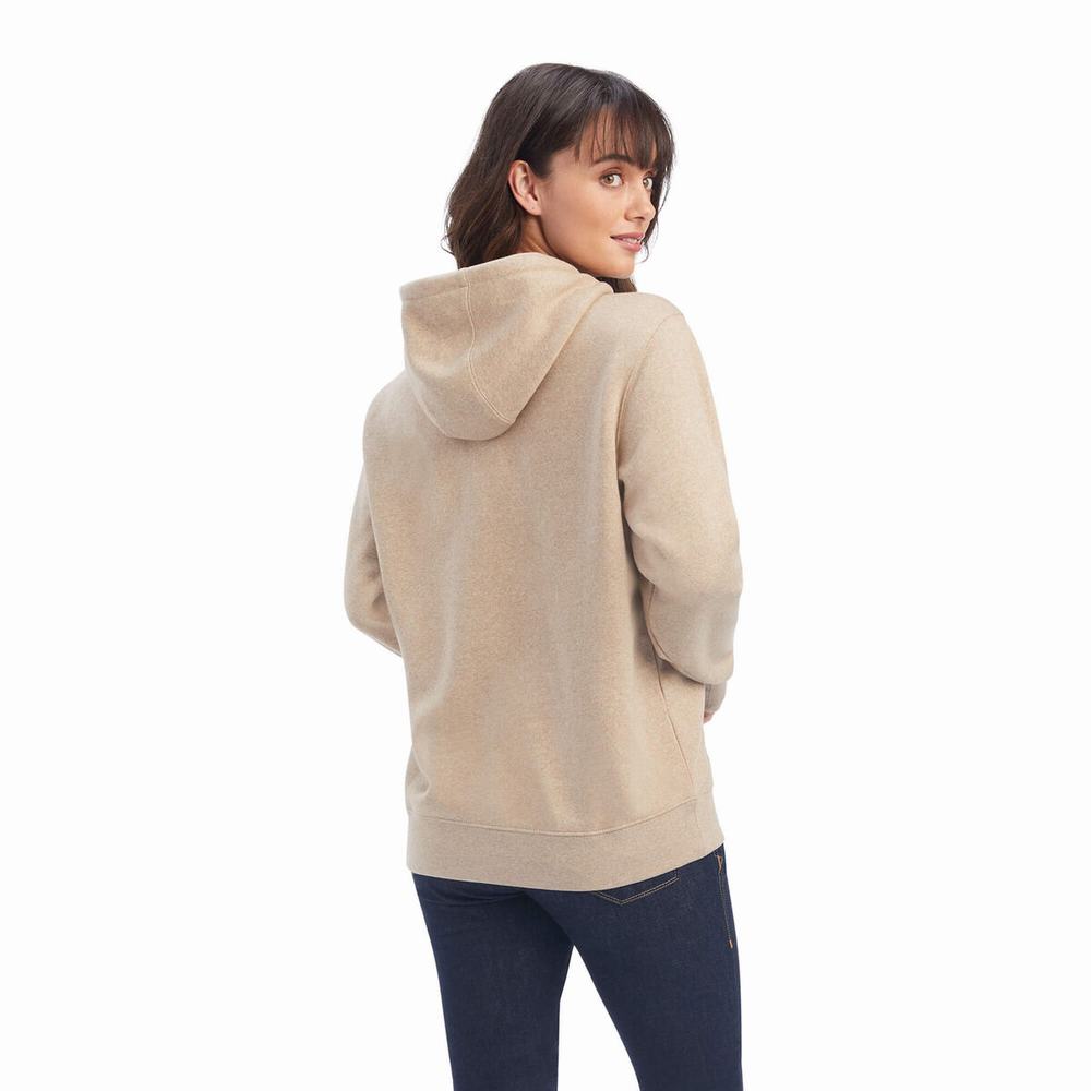 Dark Beige Women's Ariat REAL Shield Logo Hoodies | 9341-HFPUZ