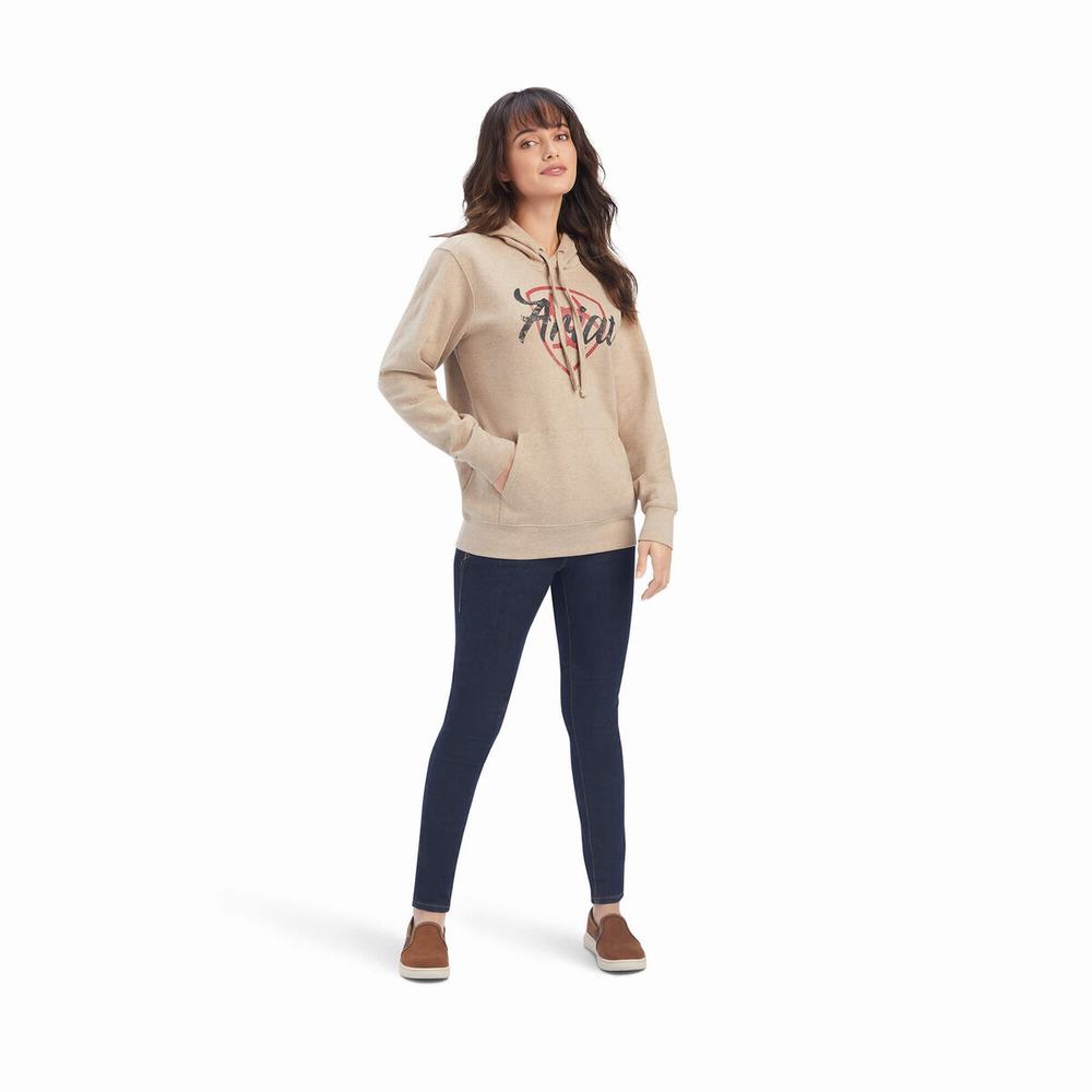 Dark Beige Women's Ariat REAL Shield Logo Hoodies | 9341-HFPUZ