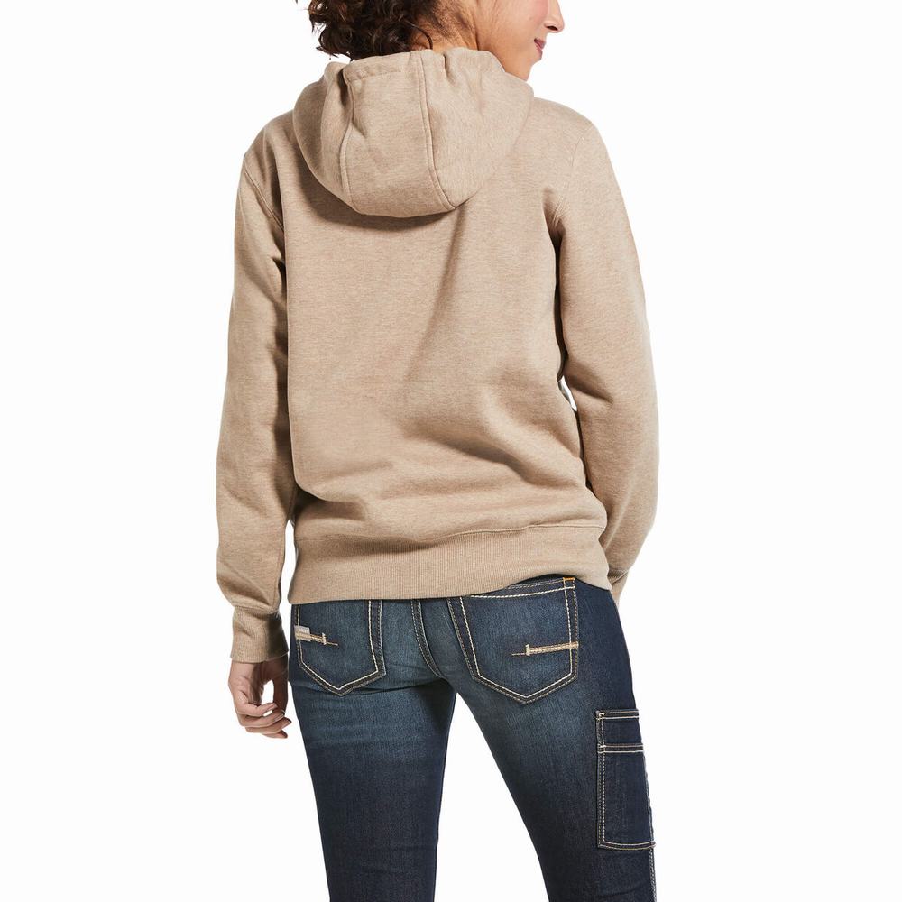 Dark Beige Women's Ariat Rebar Skill Set 1/2 Zip Hoodies | 6850-OSKIP