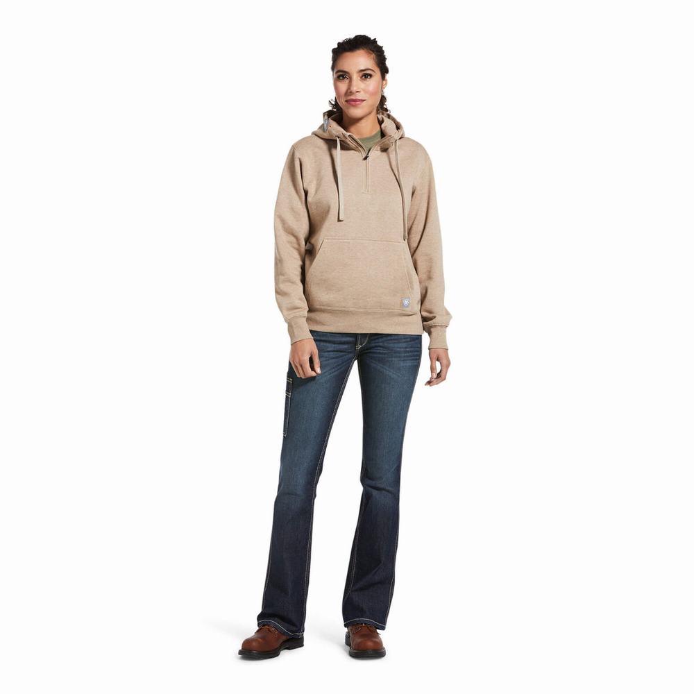 Dark Beige Women's Ariat Rebar Skill Set 1/2 Zip Hoodies | 6850-OSKIP