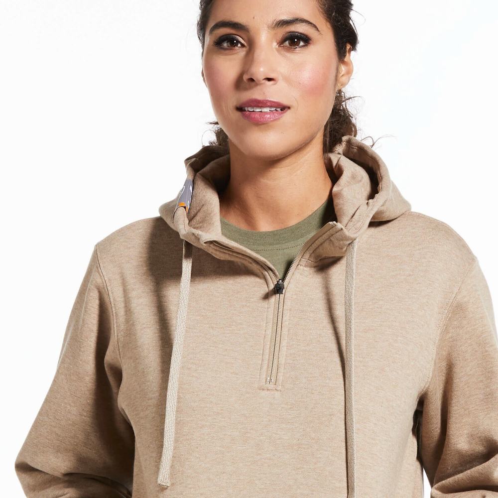 Dark Beige Women's Ariat Rebar Skill Set 1/2 Zip Hoodies | 6850-OSKIP