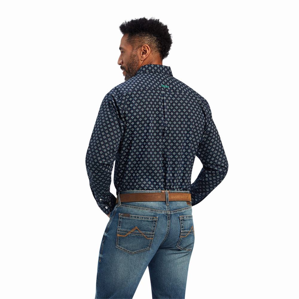 Dark Blue Men's Ariat Beckham Classic Fit Shirts | 7560-JQACW