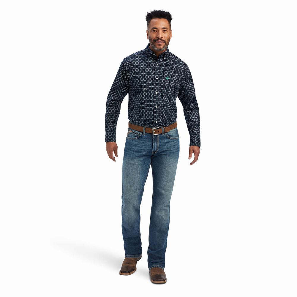 Dark Blue Men's Ariat Beckham Classic Fit Shirts | 7560-JQACW