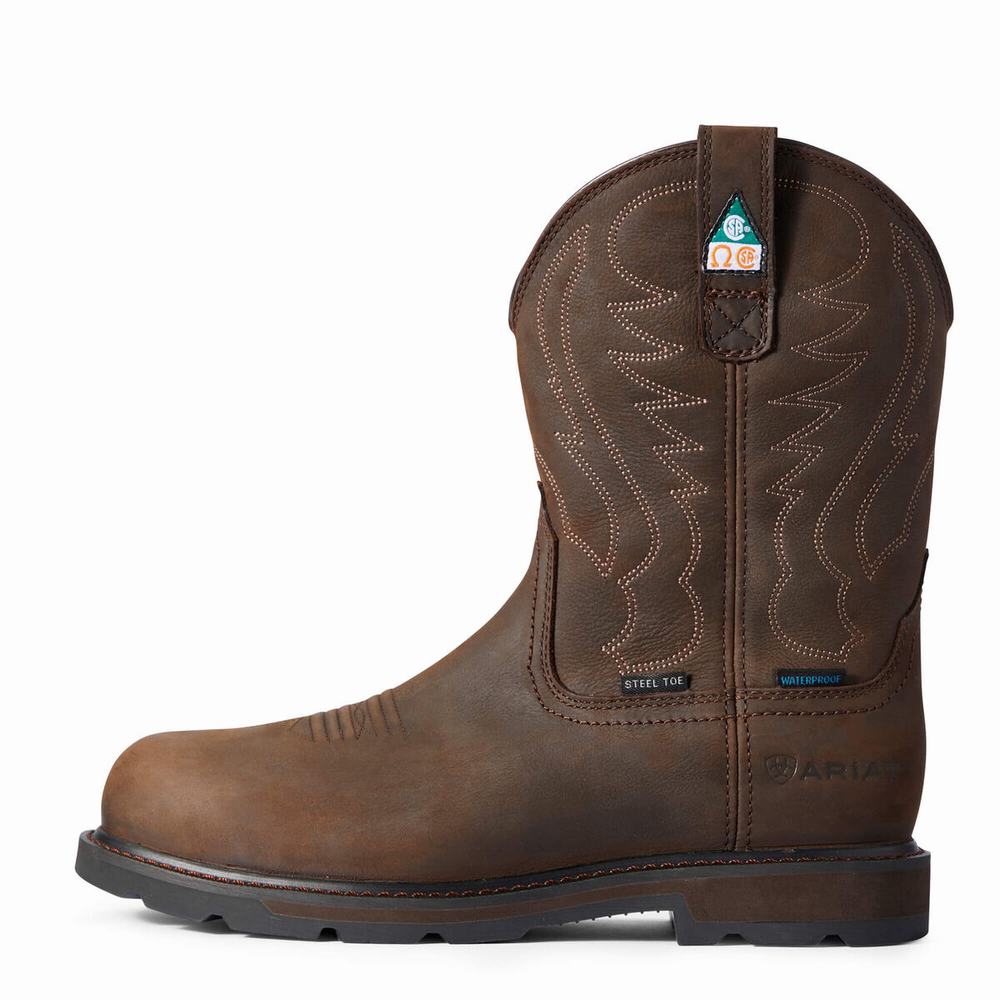 Dark Brown Men's Ariat Groundbreaker CSA Waterproof Steel Toe Waterproof Boots | 6703-MYKZJ