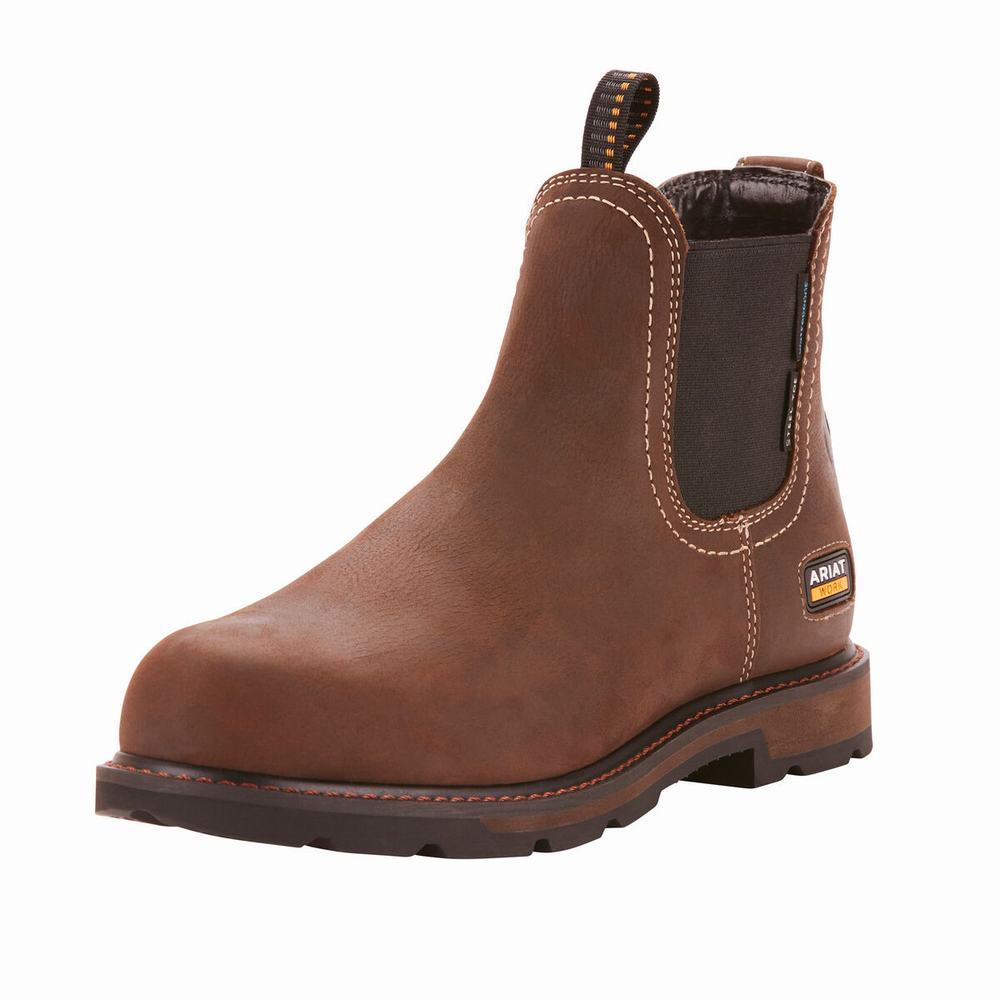 Dark Brown Men's Ariat Groundbreaker Chelsea Waterproof Steel Toe Chelsea Boots | 4862-FHKWL